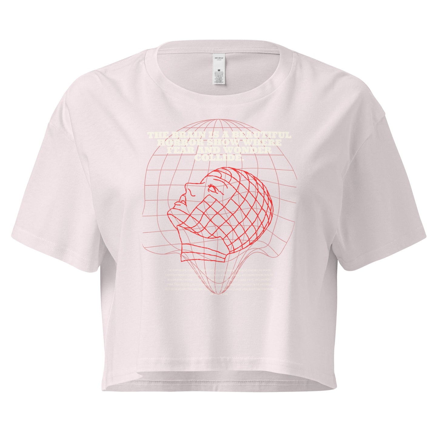 Fractured Process Crop Top - Left Placement by R.A. Apparel, image 8, front view, Mineral, size M, left placement.