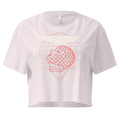 Fractured Process Crop Top - Left Placement by R.A. Apparel, image 8, front view, Mineral, size M, left placement.