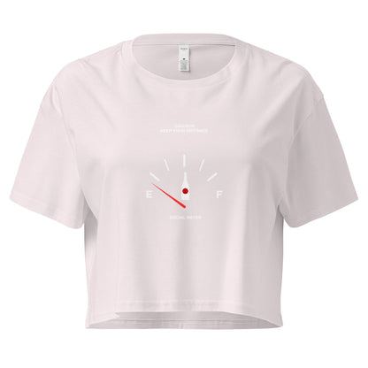 Social Static Crop Top - Left Placement image 8: Mineral version, size M with front view of the Social Meter range.