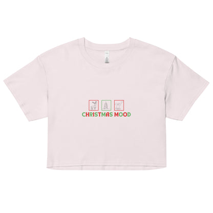 Image 3 of Mineral Festive Mood Crop Top - Left Placement, size M, with Xmas Mood artwork visible in front view.