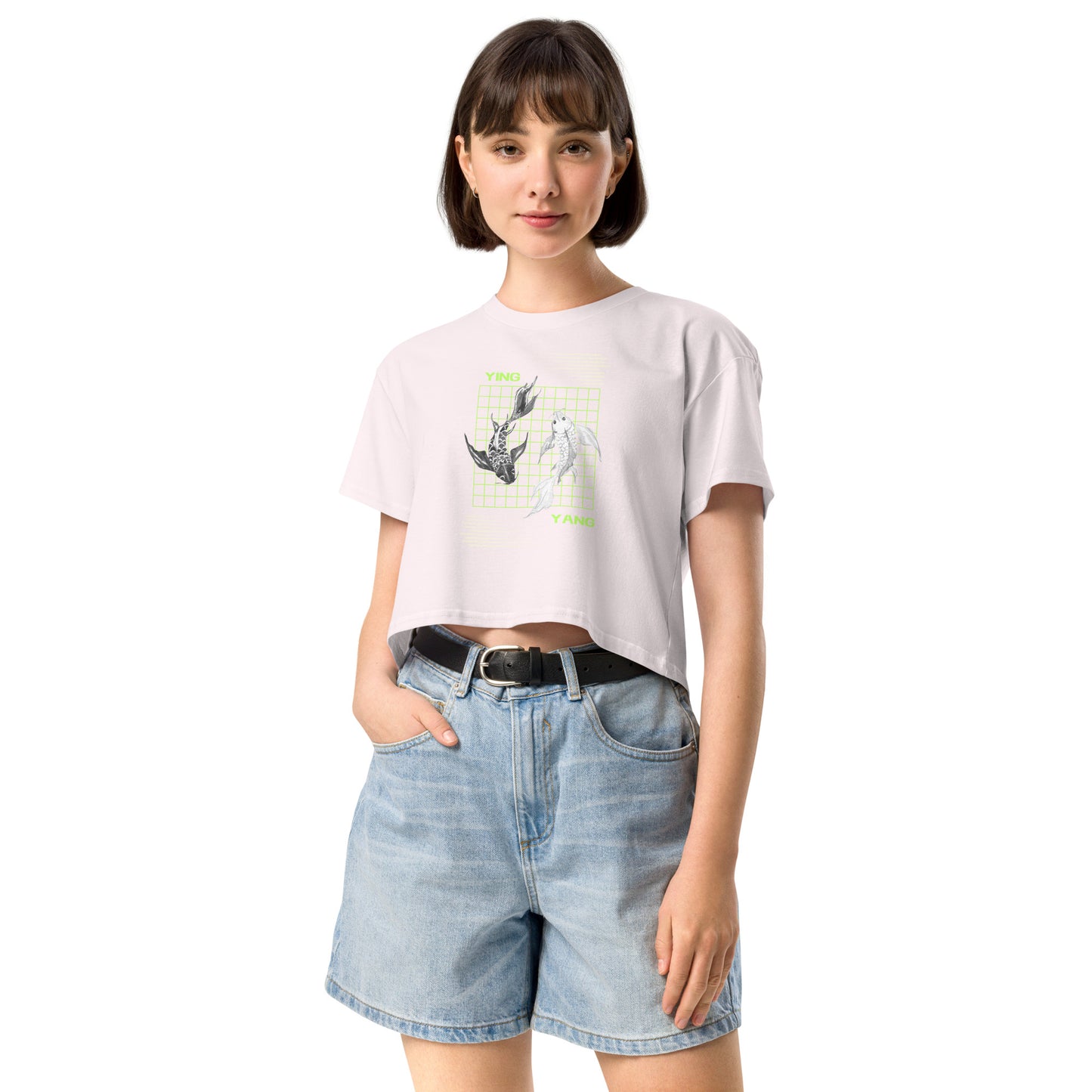 Equinoxe Crop Top image 20: Pale Pink version, size XL with front view of the Ying and Yang range.