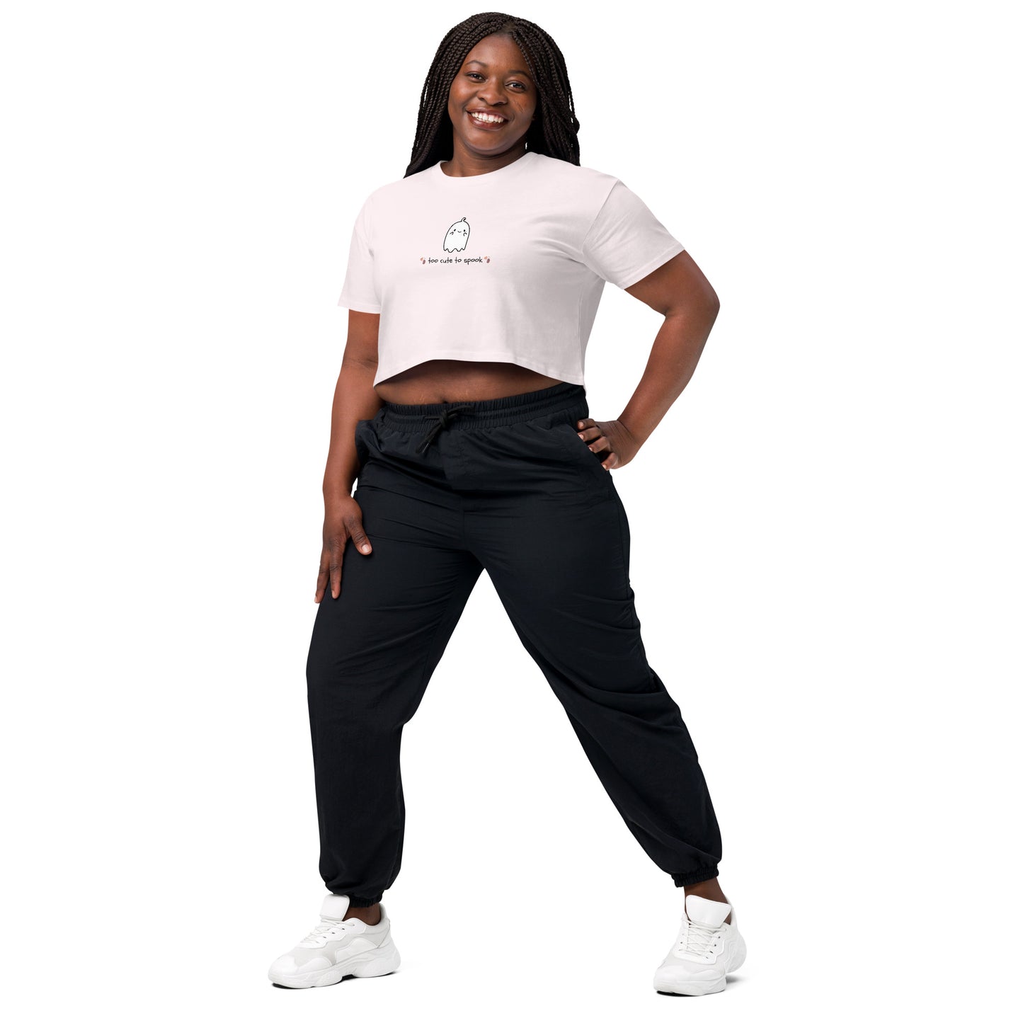 Cute Haunt Crop Top - Left Placement product image 13 in Hazy Pink, size M, with front view, left-side angle and left placement.