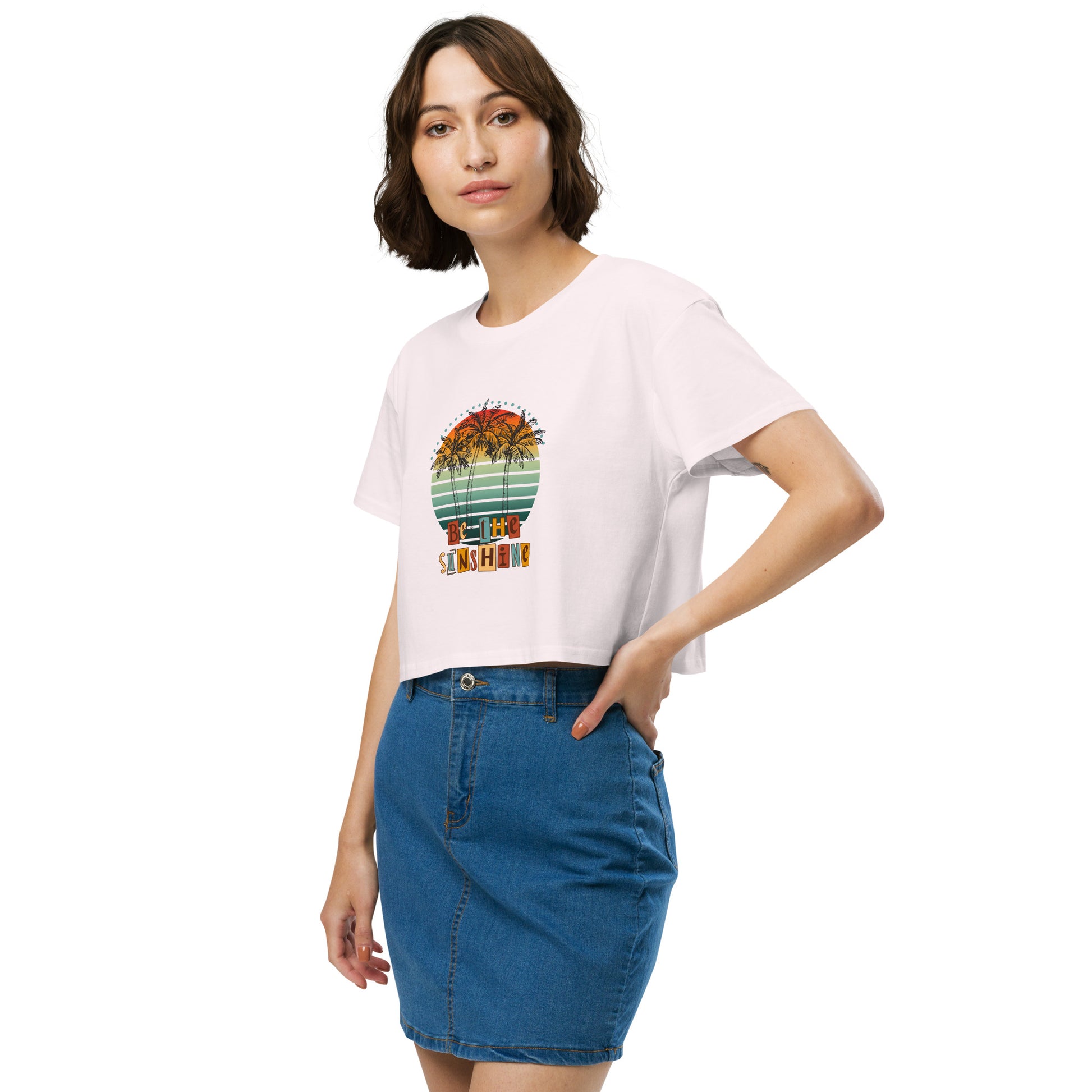 Solara Crop Top image 27 in Orchid, size L, showing front view, left-side angle for the Be the Sunshine design.