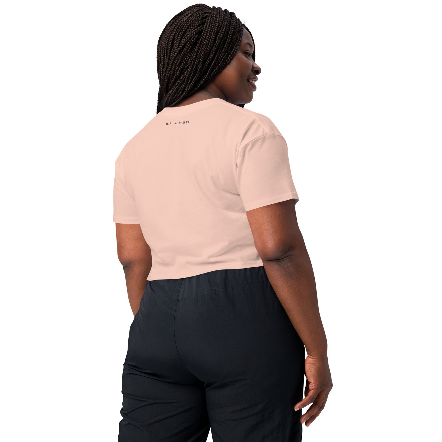 Cute Haunt Crop Top - Left Placement by R.A. Apparel, image 35, back view, Orchid, size XL, left placement.
