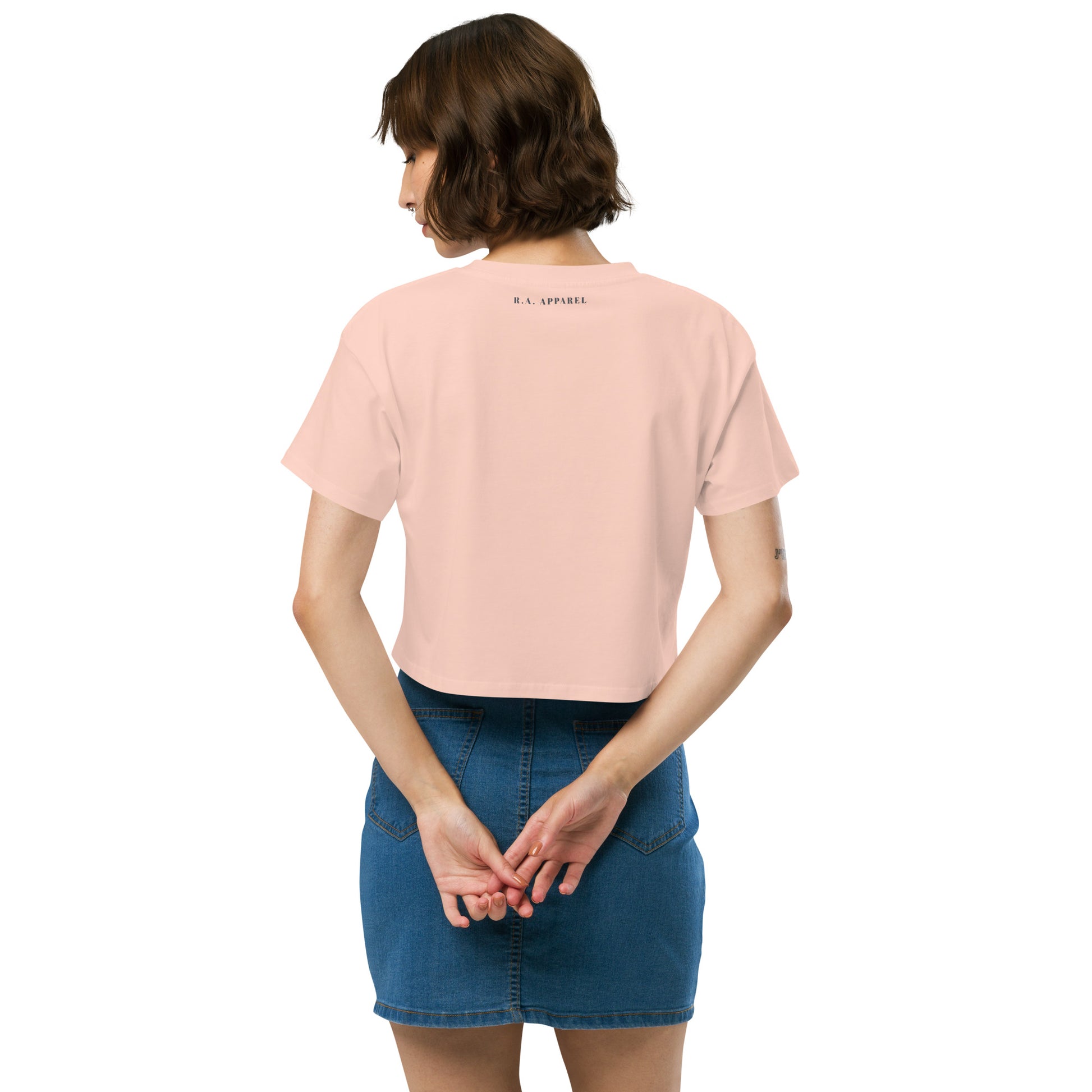 Zenline Crop Top - Left Placement image 14: Hazy Pink version, size L with back view of the Pure Zen range.