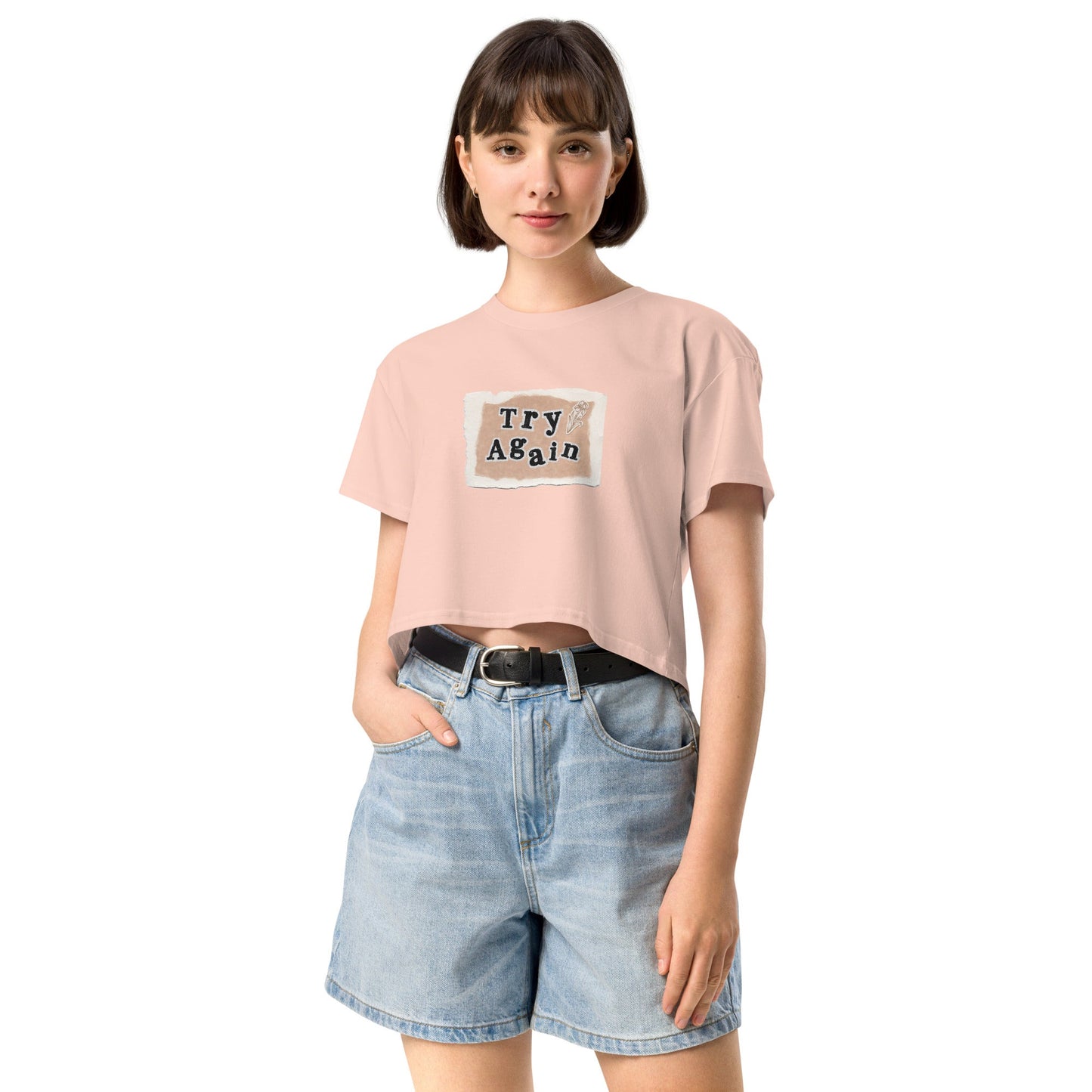 Retry Crop Top - Left Placement image 6: Mineral version, size XS with front view of the Try Again range.