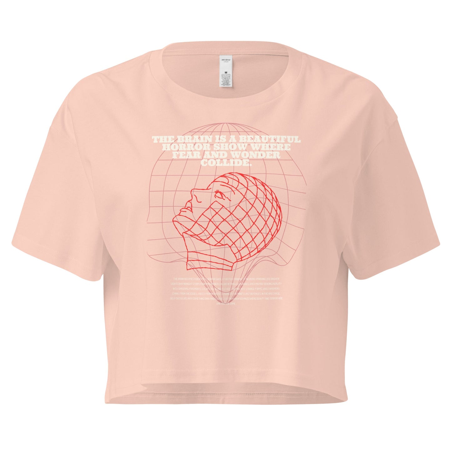 Fractured Process Crop Top - Left Placement by R.A. Apparel, image 6, front view, Mineral, size XS, left placement.