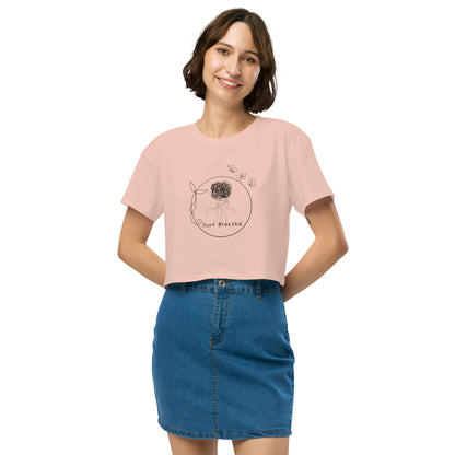 Breathing Room Crop Top - Left Placement image 11: Bubblegum version, size XS with front view of the Just Breathe range.