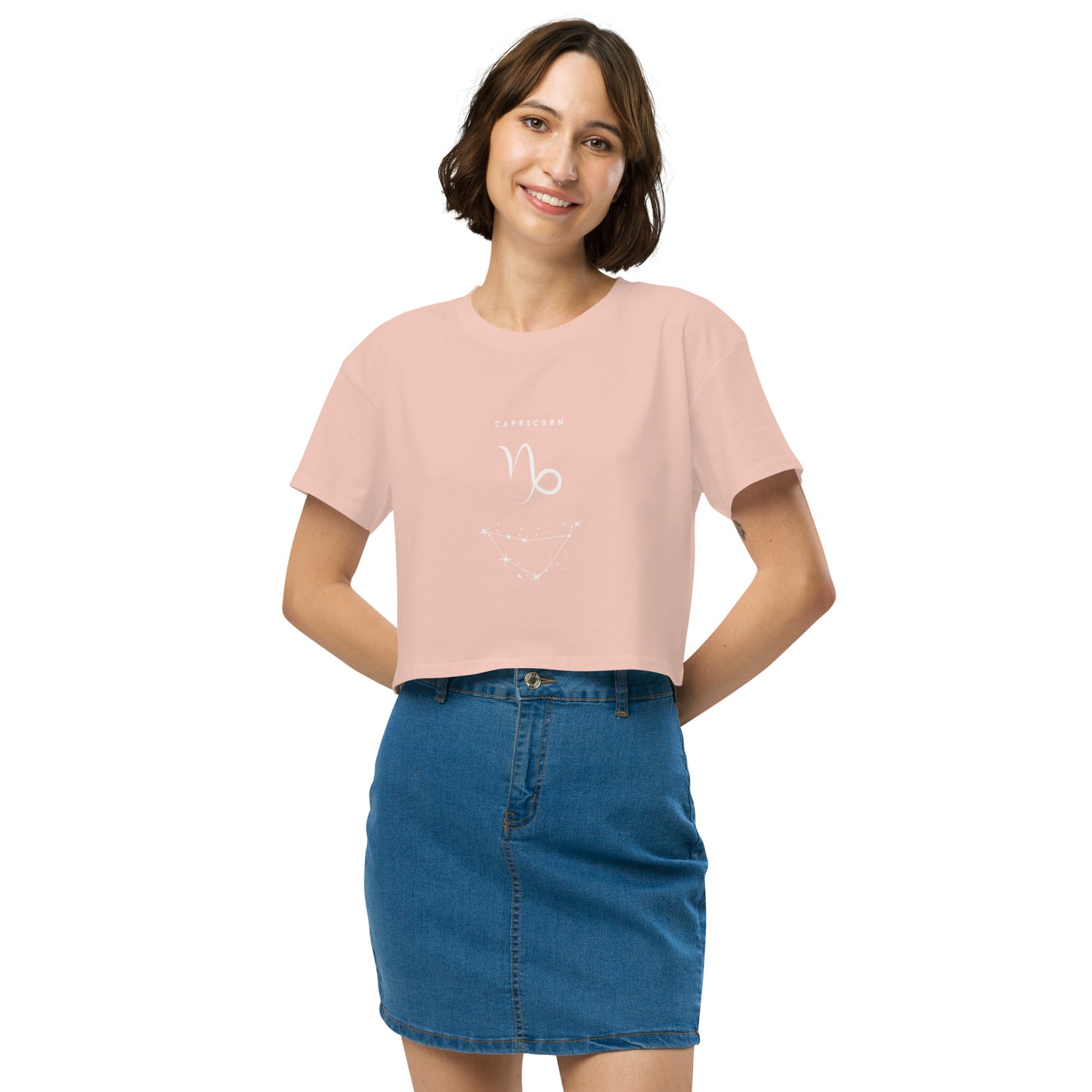 Montaire Crop Top image 18 in Bubblegum, size M, showing front view for the Capricorn design.