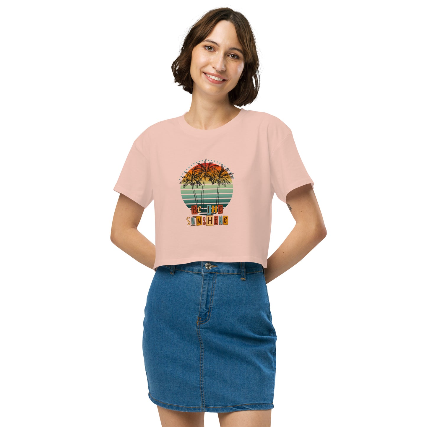 Solara Crop Top image 18 in Pale Pink, size M, showing front view for the Be the Sunshine design.