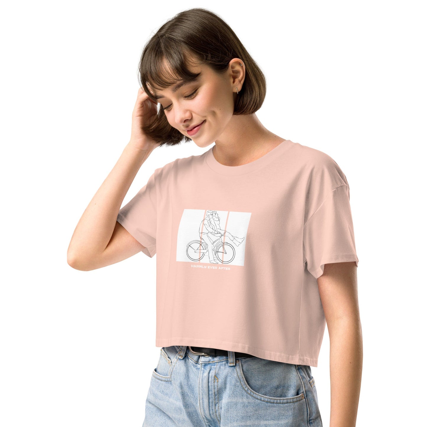 Ever After Crop Top - Left Placement image 5 in Black, size XL, showing front view, left-side angle for the Happily Ever After design.