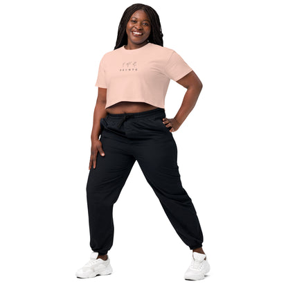 Image 33 of Orchid Growthline Crop Top - Left Placement, size M, with Growth artwork visible in front view, left-side angle.