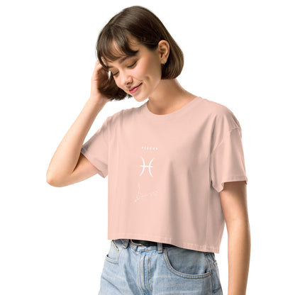 Tideborn Crop Top - Left Placement by R.A. Apparel, image 11, front view, left-side angle, Hazy Pink, size XS, left placement.