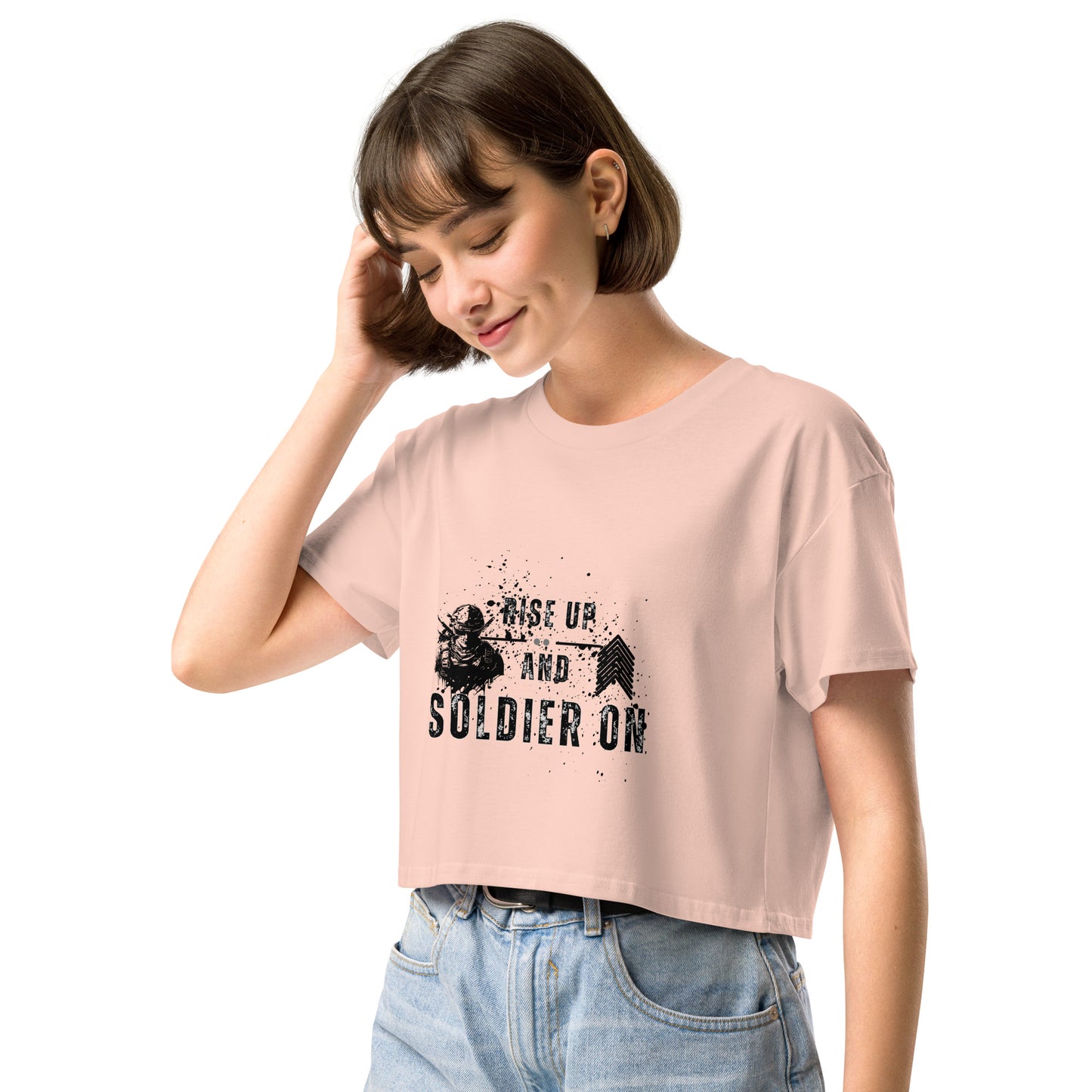 Fortitude Crop Top - Left Placement product image 11 in Bubblegum, size XS, with front view, left-side angle and left placement.