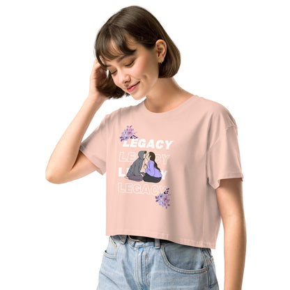 Heirloom Crop Top - Left Placement by R.A. Apparel, image 21, front view, left-side angle, Pale Pink, size XS, left placement.