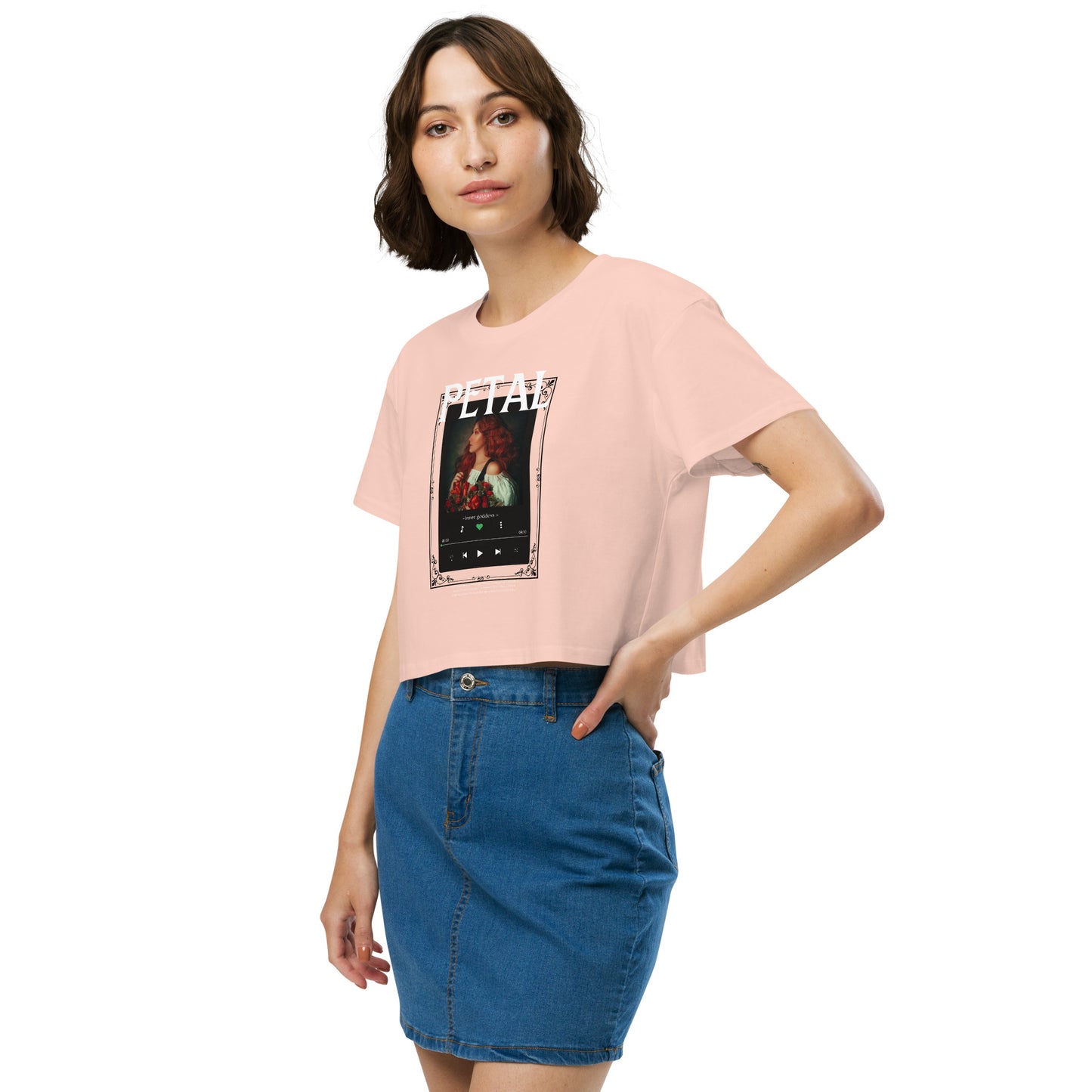 Petaline Crop Top product image 19 in Pale Pink, size L, with front view, left-side angle and design placement.