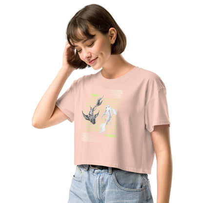 Equinoxe Crop Top image 15 in Bubblegum, size L, showing front view, left-side angle for the Ying and Yang design.