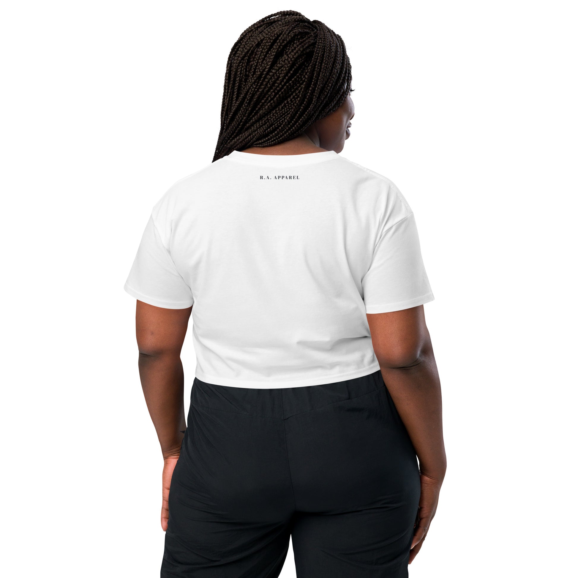 Blind Signal Crop Top - Left Placement by R.A. Apparel, image 6, back view, Bubblegum, size XS, left placement.
