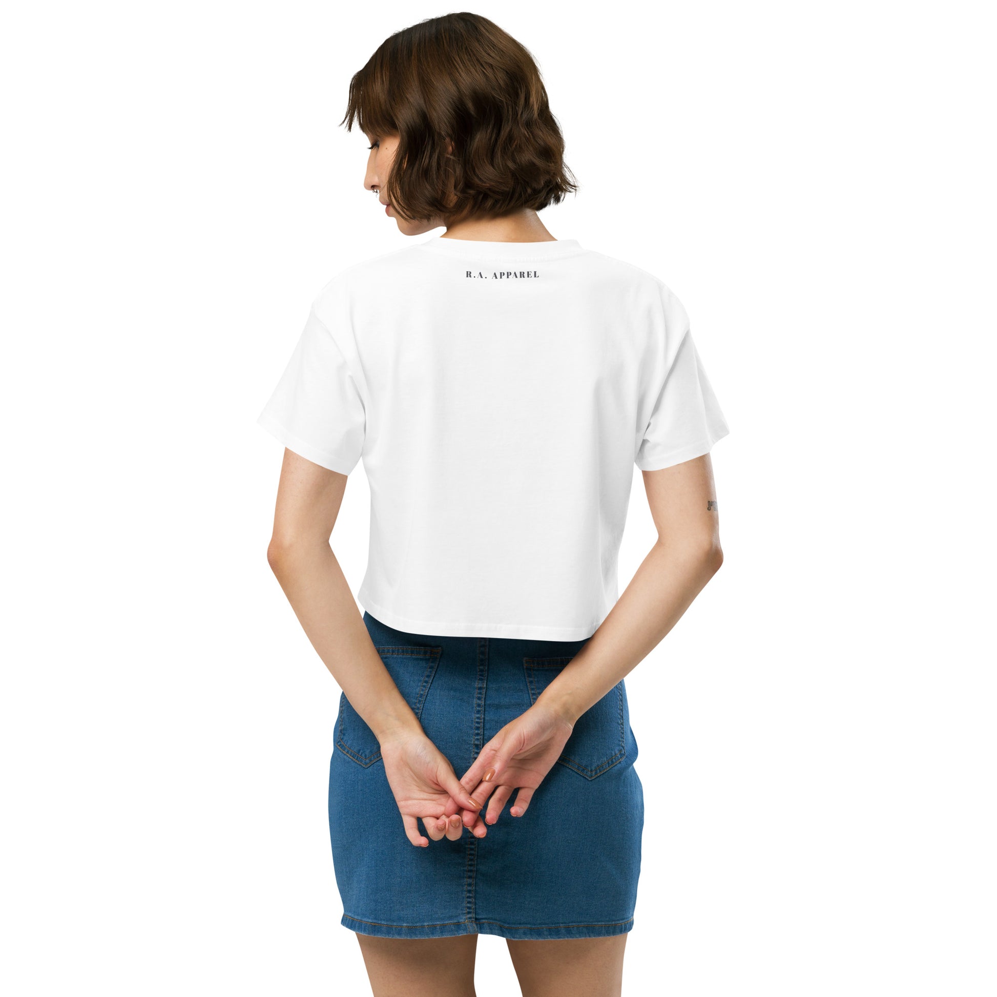 Quacksy Crop Top by R.A. Apparel, image 40, back view, White, size XL, design placement.
