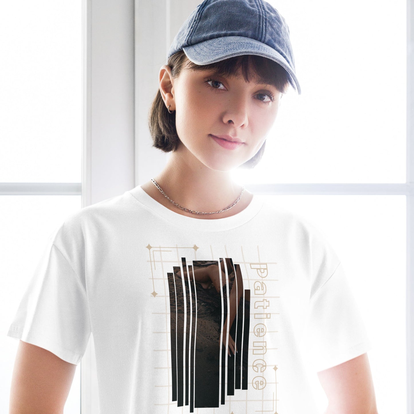 Stillwater Crop Top - Left Placement by R.A. Apparel, image 7, front view, Mineral, size S, left placement.