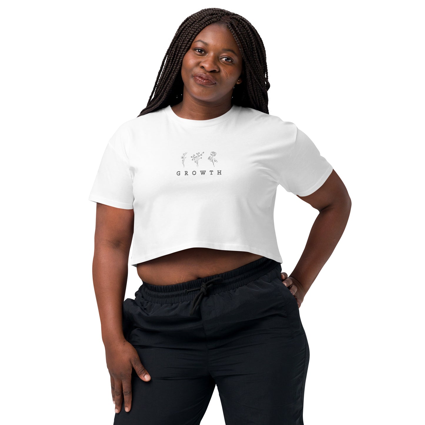Growthline Crop Top - Left Placement image 16: Bubblegum version, size XS with front view of the Growth range.