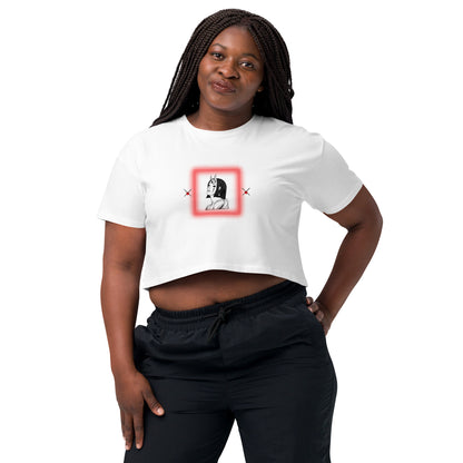 Saiko Crop Top - Left Placement by R.A. Apparel, image 7, front view, Mineral, size S, left placement.