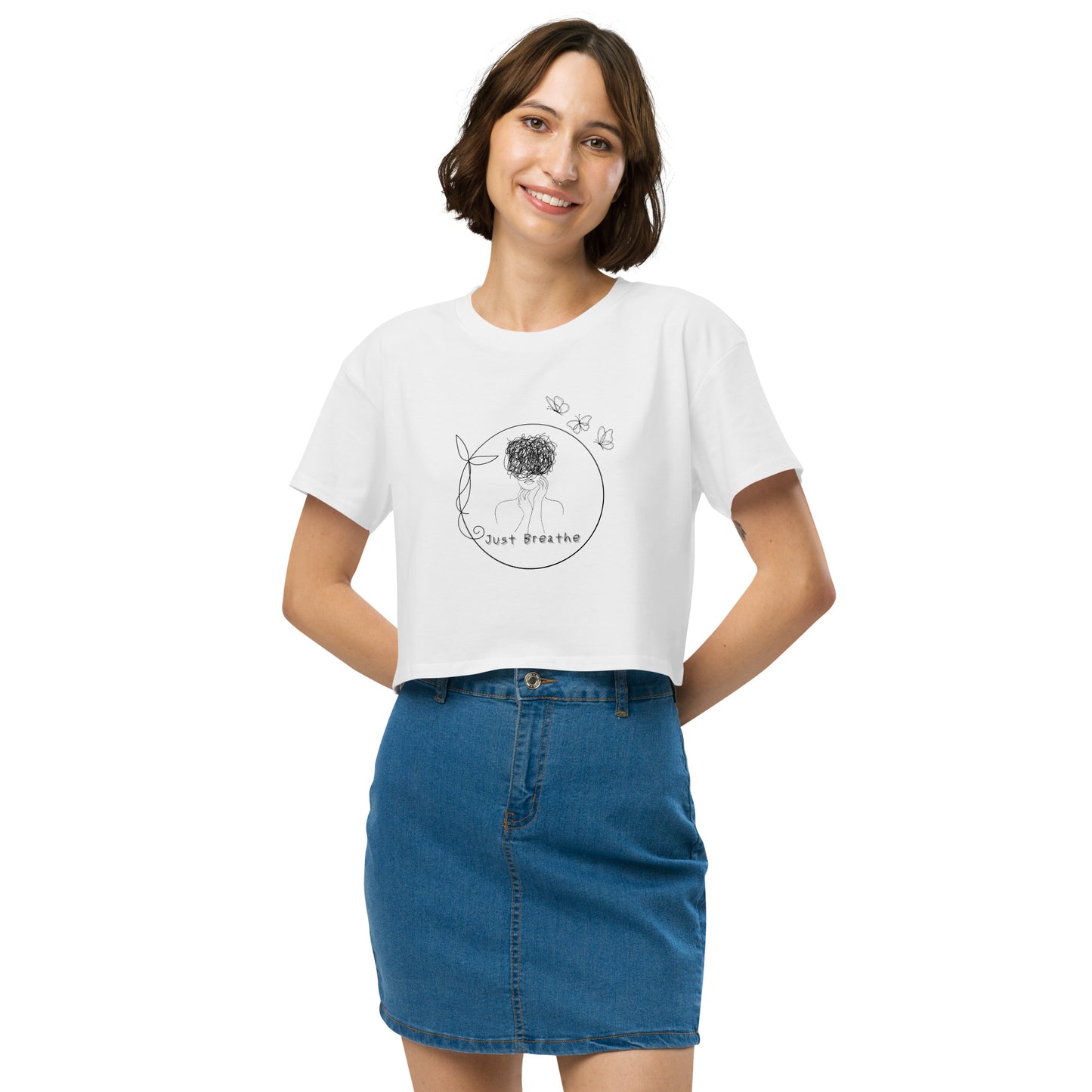 Image 5 of Mineral Breathing Room Crop Top - Left Placement, size XL, with Just Breathe artwork visible in front view.
