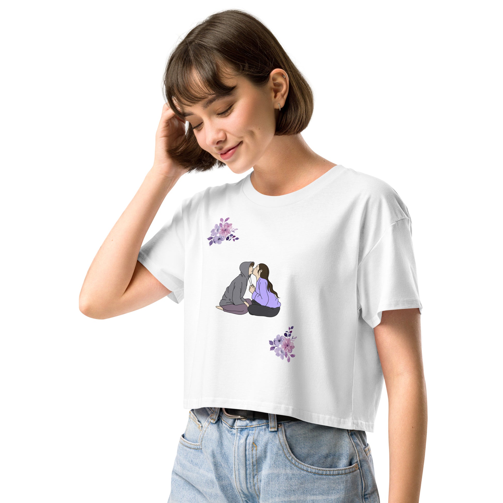 Heirloom Crop Top - Left Placement image 12 in Hazy Pink, size S, showing front view, left-side angle for the Legacy design.