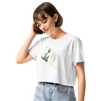 Equinoxe Crop Top image 30: Natural version, size M with front view, left-side angle of the Ying and Yang range.