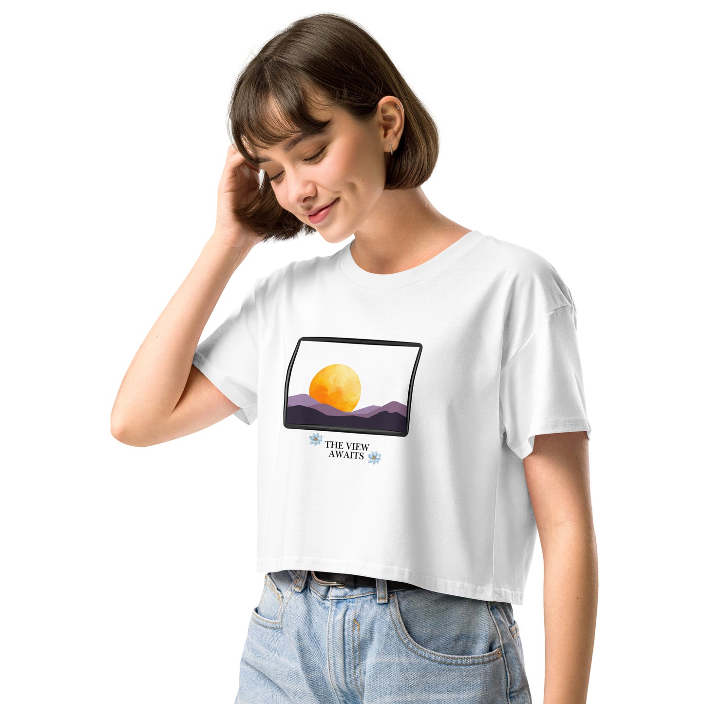 Avenor Crop Top by R.A. Apparel, image 30, front view, left-side angle, Natural, size M, design placement.