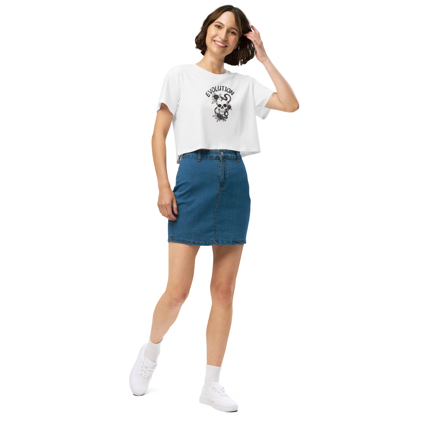 Evolution Crop Top - Left Placement image 13: Hazy Pink version, size M with front view, right-side angle of the Evolution range.