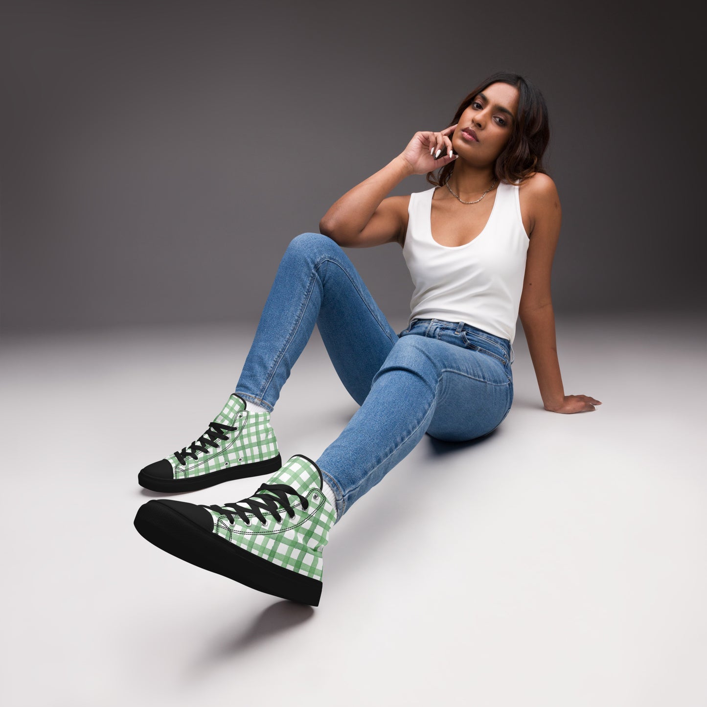 Gingham Sneakers - Left Placement image 1: Black version, size 5 with front view of the Gingham range.