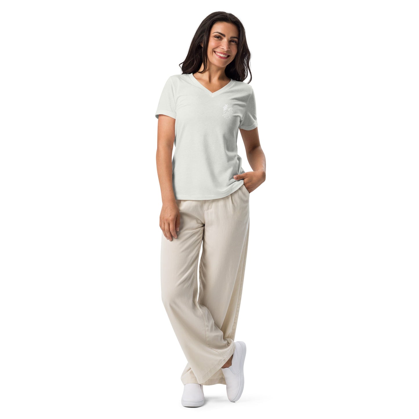 Aether Women's T-Shirt - Left Placement image 8 in Heather Navy, size L, showing front view for the Aether design.
