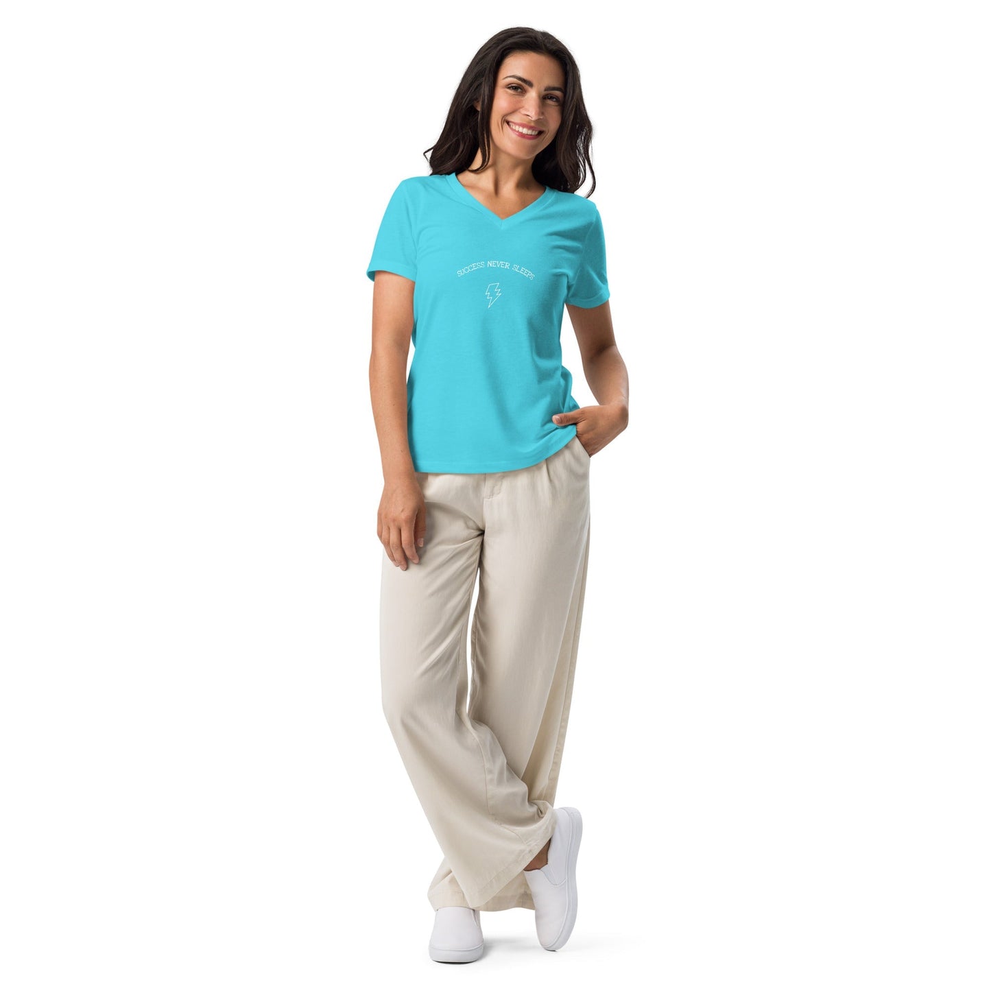 Succession Women's T-Shirt - Left Placement product image 6 in Heather Navy, size S, with front view and left placement.